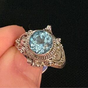 Sterling Silver and Swiss Blue Topaz Poison Ring